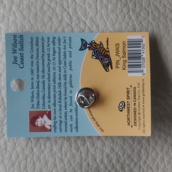 'Salmon' Pin Indigenous Design by Joe Wilson, Coast Salish - Picture 2 of 4